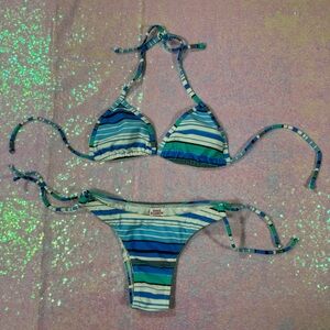 Doce BumBum Blue & Teal Striped Tiny Bikini Set ★彡
